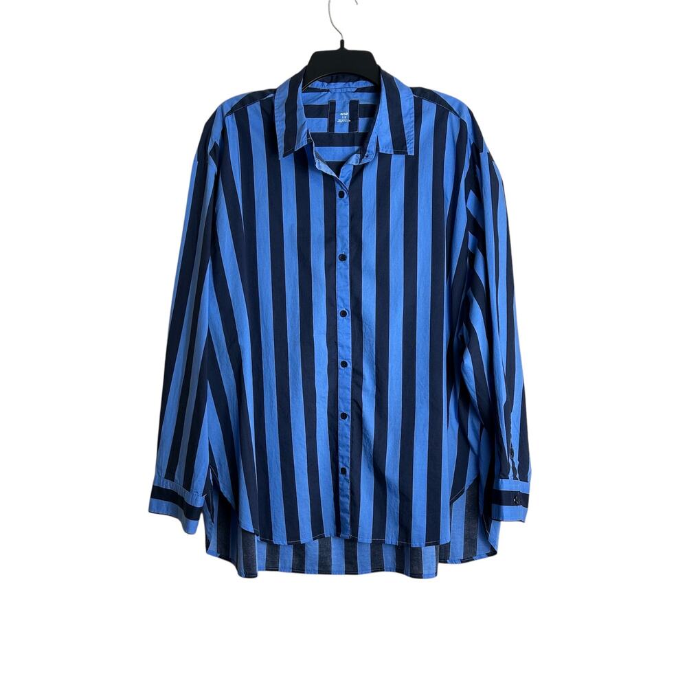 Aerie Good Day Button Down Shirt Striped Large Blue NWOT